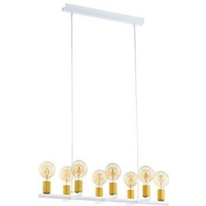 EGLO Adri 2 Hanglamp, 8-lichts, vintage, industrieel, hanglamp van metaal in wit en goud, eettafellamp, woonkamerlamp hangend met E27-fitting, lengte 78,5 cm