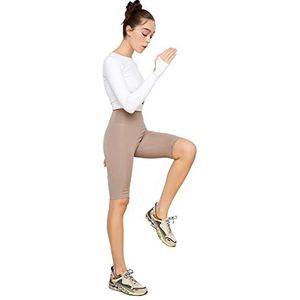 Trendyol Dames Roller Hoge Taille Mobile Gedetailleerde Sport Biker Panty Yoga Broek, Camel, Extra Small