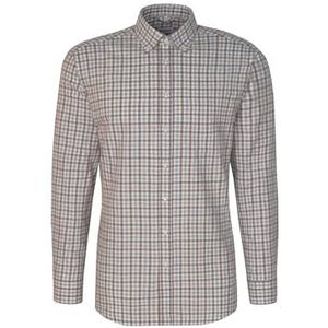 Seidensticker Flanellen overhemd voor heren, comfortabele pasvorm, gemakkelijk te strijken, button-down-kraag, lange mouwen, 100% katoen, bruin, 39