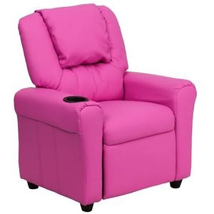 Flash Furniture Hedendaagse kinderfauteuil met bekerhouder en hoofdsteun, hout, warm roze vinyl, 60,96 x 48,26 x 48,26 cm