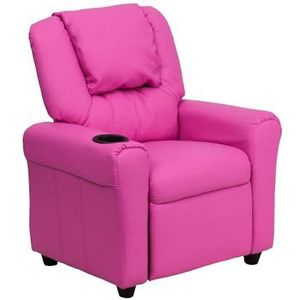 Flash Furniture Hedendaagse kinderfauteuil met bekerhouder en hoofdsteun, hout, warm roze vinyl, 60,96 x 48,26 x 48,26 cm