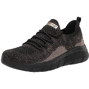 Skechers Dames Bobs B Flex Fall Sparks Sneaker, Zwart ontworpen gebreide gouden rand, 37 EU