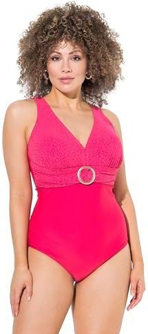 Ulla Popken - Badpak - Fuchsia / Lichtroze - Dierenprint - Soft Cup