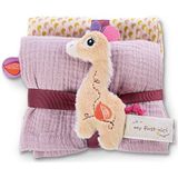 NICI Giraffe Sasuma-Set - 2x Zachte Mousseline Doeken 60x60 cm & 1x Pluizig Speelgoed voor Baby's 11 cm - Doek & Babyknuffel vanaf 0 Maanden - Doek / Knuffel voor Meisjes en Jongens