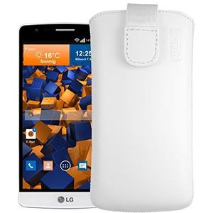 mumbi Echt leren hoesje compatibel met LG G3s (niet LG G3), (lus met terugtrekfunctie, uittrekhulp), wit