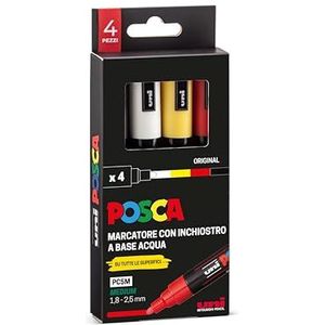 OSAMA MPC5M4P UNI POSCA, 4 ronde punten, ideaal voor papier, kunststof, metaal, glas en stof. Originele kleuren: wit, geel, rood en zwart, 50 ml