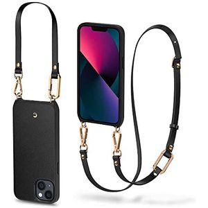 CYRILL Classic Charm voor iPhone 13, Premium PU Lederen Harde PC Terug & TPU BUmper met Band Case voor iPhone 13 6.1"" - Zwart