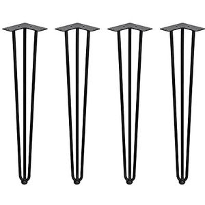 Emuca - Set met 4 vier tafelpoten Hairpin met 3 stangen, hoogte 710 mm, zwart, staal