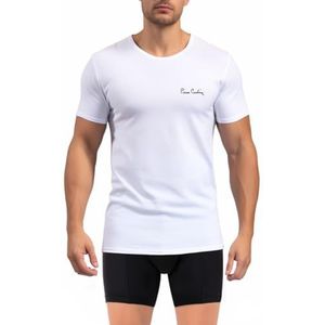 pierre cardin underwear Heren T-shirt, katoen, Signature T-shirt, ronde hals met borduurwerk, grijs, Wit, L