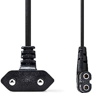 Nedis Stroomkabel - Euro Male - IEC-320-C7 - Gehoekt - Links Gehoekt - Vernikkeld - 2.00 m - Plat - PVC - Zwart - Label