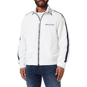 Armani Exchange Fluffy Collar Neck voor heren, lange mouwen, Italic Logo Shell Jacket, wit, XL