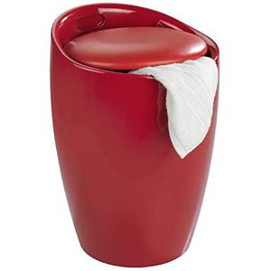 WENKO Badkruk Candy rood, mooie zitgelegenheid, kruk met opbergruimte voor de badkamer en woonkamer, geïntegreerde wasverzamelaar, ABS-kunststof, BPA-vrij, inhoud 20 l, Ø 36 x 50,5 cm