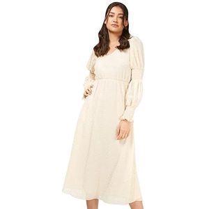 Little Mistress Dames Meryl Cream en Gold Spot Puff Sleeve Midaxi Jurk, Maat 12 UK, Naturel