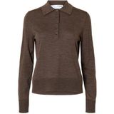 Selected - Thea - Lange Mouw Poloshirt - Gebreide Trui - Regular Fit - 100% Merinowol
