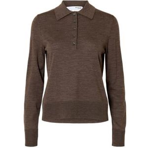 Selected - Thea - Lange Mouw Poloshirt - Gebreide Trui - Regular Fit - 100% Merinowol