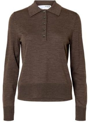 Selected - Thea - Lange Mouw Poloshirt - Gebreide Trui - Regular Fit - 100% Merinowol