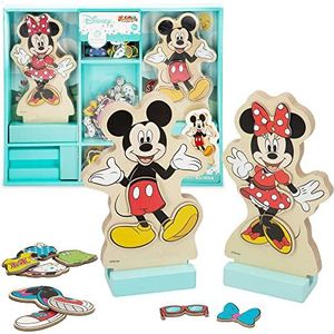 WOOMAX 48725 - Disney figuren hout, Mickey hout, Minnie hout, magneetset, 54 stuks, 22 x 30 cm, houten puzzel, natuurlijk houten speelgoed, 3 jaar