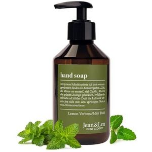 Jean & Len handzeep Lemonverbena & Mint, reinigt gestreste handen, geschikt voor dagelijks gebruik, vloeibare zeep in pompdispenser, citrusgeur, veganistisch, 250 ml