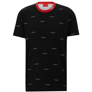 HUGO Heren handgeschreven T-shirt van biologisch katoen pyjama T-shirt met handgeschreven logo's, Zwart, XL