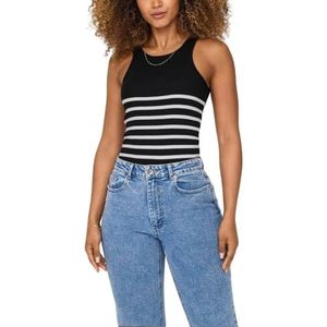 ONLY women round neck tank top without sleeves striped summer shirt, Colour:Black, Size:XS