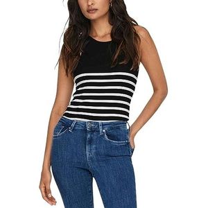 ONLY women round neck tank top without sleeves striped summer shirt, Colour:Black, Size:XS