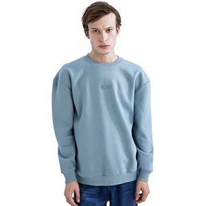 DeFacto Trui met lange mouwen voor heren - ronde hals sweatshirt voor heren (blauw, L), blauw, L
