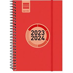 Finocam - Kalender Spir Label 2023 2024, weekoverzicht liggend september 2023 - augustus 2024 (12 maanden) rood Catalaans