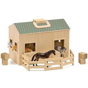 Melissa & Doug Houten draagbare uitklapbare paardenstal met speelgoedpaarden (11-delig)