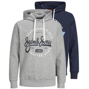 JACK&JONES PLUS JJMIKK Sweat Hood 2PK MP PLS, Navy Blazer/Pack: navy + lgm, 4XL grote maten