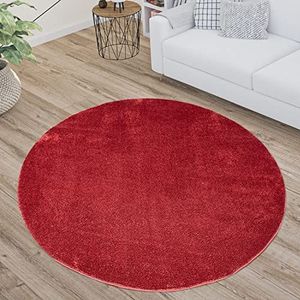 Vloerkleed, woonkamer, hoogpolig, 120 cm rond, rood, effen kleur, super zacht, zacht micro-polyester tapijten, slaapkamer, modern, langpolig, woonkamertapijt