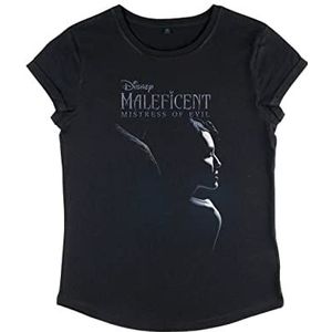 Disney Dames Maleficent: Mistress of Evil-Logo Lockup Organic Roll Sleeve T-Shirt, Zwart, XL, zwart, XL