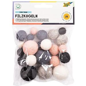 folia 5280 Viltballen Pure Trend, 25 ballen van 100% merinowol, gesorteerd in 5 verschillende kleuren en 3 maten, ideaal voor mobielen, slingers, enz.