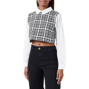 Koton Dames Tweed Blouse Shirt Neck and Sleeve Detail, Black Check (9c9), 38