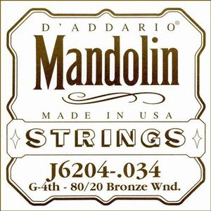 D'Addario J6204 .034 80/20 Brons Wond Enkele String voor Mandoline