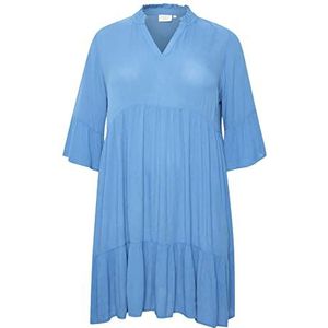 Kaffe Curve Dames Plus Size Dress Tunic Tiered Ruffle Shorts Sleeves Light Casual, Frans Blue, 46