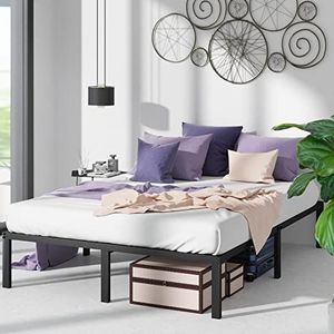 Zinus Yelena Bed 150 x 200 cm - Hoogte 36 cm met opbergruimte onder het bed - Metalen platform bedframe met stalen lattenhouder - Zwart