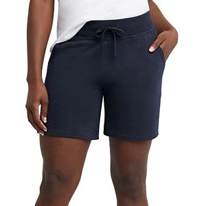 Hanes Dames Jersey Pocket Shorts, Trekkoord Katoen Jersey Shorts, 7"" Binnenbeenlengte, Donkerblauw, XL