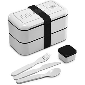 SENSEWELL Lunchbox met vakken, lunchbox voor volwassenen en kinderen, Bento-box, magnetron- en vaatwasmachinebestendig (wit)