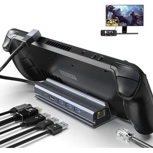 OOTDAY Docking Station USB C, 6-in-1 Compatibel Met Valve Steam Deck, Switch, HDMI 2.0, 4K @60 Hz, 3 USB A 3.0 en USB C Oplaadpoorten