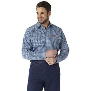 Wrangler Riggs Workwear Vlambestendig Western Long Sleeve Twee Pocket Snap Shirt Work Utility Shirt, blauw geruit, S