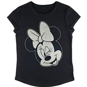 Disney Classics Dames Mickey Classic-Minnie Wink Organic Roll Sleeve T-Shirt, Zwart, L, zwart, L