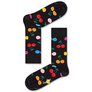 Happy Socks Cherry Sock, Kleurrijke en Leuke, Sokken voor Dames en Heren, Zwart-Groente-Oranje-Roze-Rood (36-40)