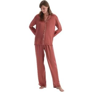 Dagi Geweven damesbroek met normale taille en pijpdetail pyjamabroek, Terracotta, 38