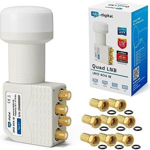 HB-DIGITAL QUAD LNB 4-voudige DVB-S DVB-S2 FULL HD TV 3D TV 4K UHD SAT 4 Deelnemers Met Bescherming Tegen Het Weer + 8x F-Pluggen Verguld