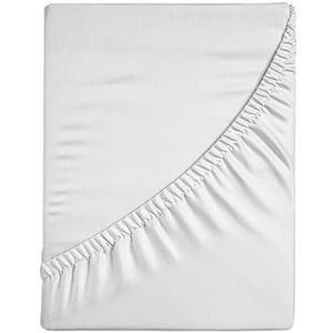 Hoeslaken voor tweepersoonsbed, hoeslaken met hoeken, effen, elastisch aan 4 zijden, 100% katoenen jersey, 170/180 x 190/200 cm, wit