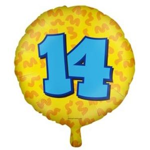 PD-Party 7042114 Gelukkig Folie Ballonnen | Happy Balloons | Viering | Feest Decoraties - 14 Jaren, Geel/Oranje, 46cm Lengte x 46cm Breedte x 46cm Hoogte