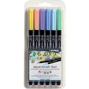 LYRA L6521061 Aqua Brush Duo, Fine Art Brush Marker Set, Dual Tip, 6 verschillende Pastel Tone kleuren, wateroplosbare pennen, ideaal voor professionals en studenten