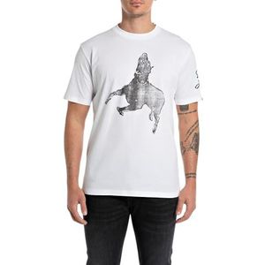 Replay Heren T-shirt Regular Fit, 001, wit, XS