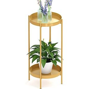 OVICAR Plantenstandaard voor binnen en buiten - bloempot houder metalen plantenrek organizer, 2 lagen hoge plantendisplay opbergplank tafel voor huis tuin terras badkamer kantoor woonkamer balkon hoek