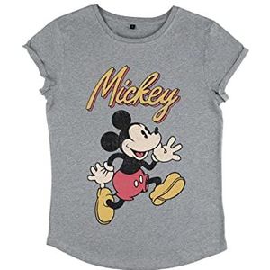 Disney Classics Women's Classic-Vintage Mickey Organic Rolled Sleeve T-Shirt, Melange Grey, L, grijs (melange grey), L